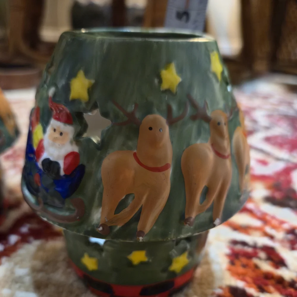 2 Set Vintage Christmas Tealight Candle Holder Set Santa Reindeer Old Country